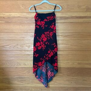 Y2K Jodi Christopher black and red floral high low dress